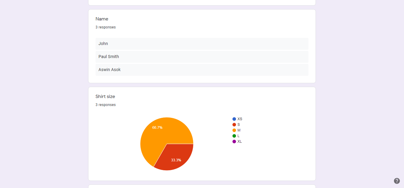 Google forms responses